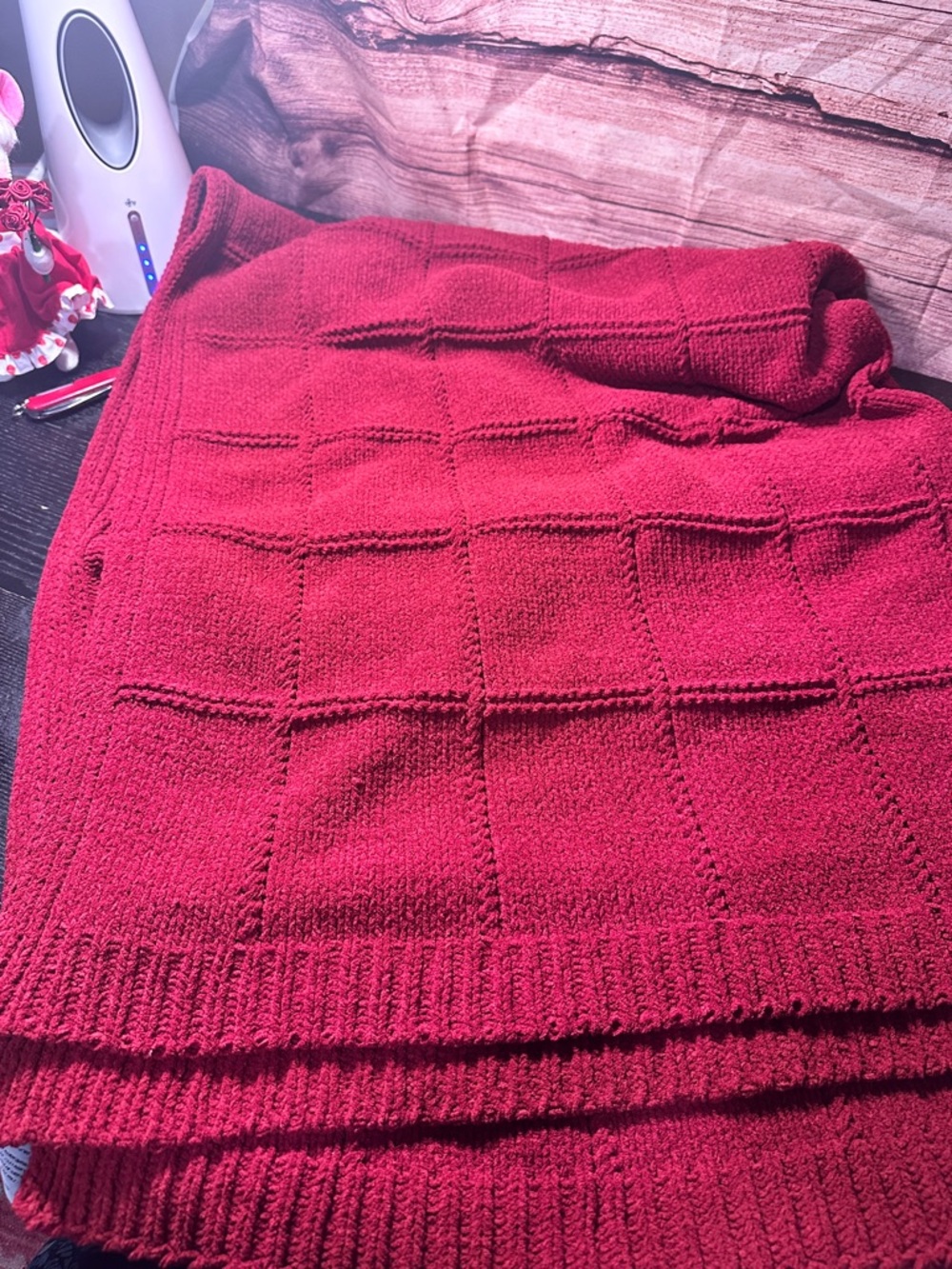 FRYE Burgundy Block Knit Textured Throw Blanket 50 x 70"  Soft Comfy Cozy